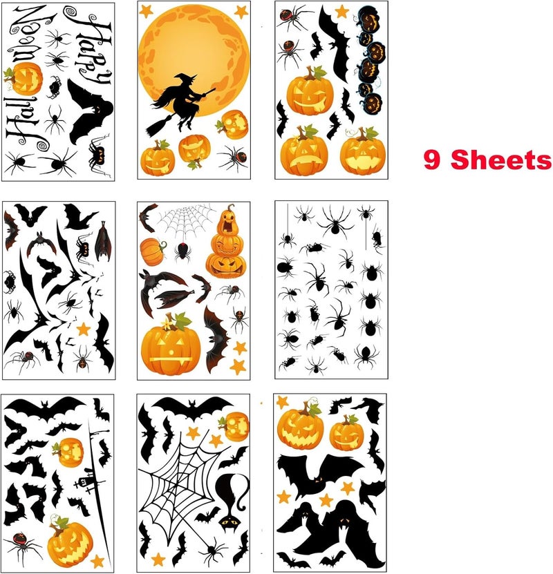 i-Beeboo Pumpkin Spider Bats Shop Window Clings for Halloween Decorations, Double Side Halloween Window Clings Decorations Removable for School Shop Home Decor/Indoor Party Decorations - Image 2